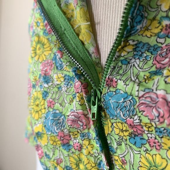 Vintage 50s Home Made Floral Seersucker Day Dress Modern Sz 2 Short Sleeve Knee - Picture 6 of 8